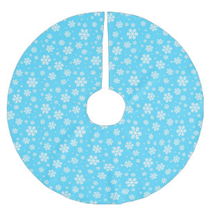 White Snowflakes on Light Blue Winter Pattern Brushed Polyester Tree Skirt