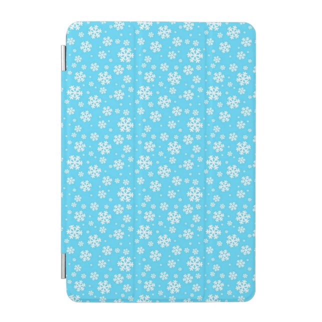 White Snowflakes on Light Blue Winter Pattern iPad Mini Cover (Front)