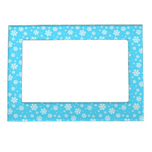 White Snowflakes on Light Blue Winter Pattern Magnetic Frame