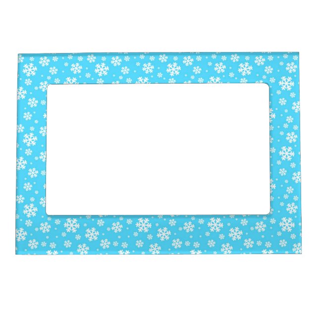 White Snowflakes on Light Blue Winter Pattern Magnetic Frame (Front)