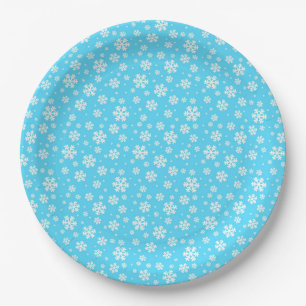 White Snowflakes on Light Blue Winter Pattern Paper Plates