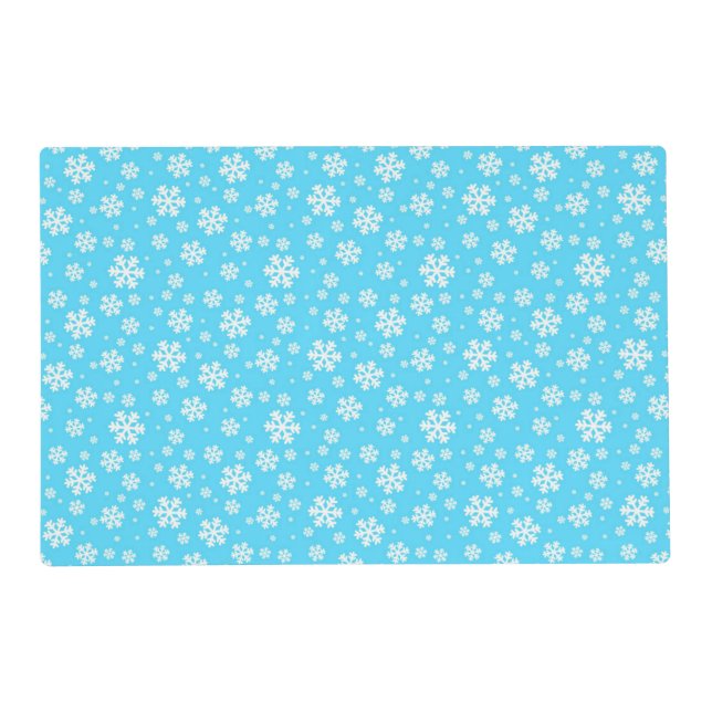 White Snowflakes on Light Blue Winter Pattern Placemat (Front)