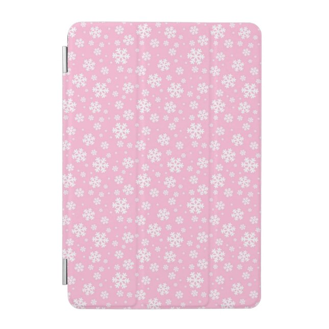 White Snowflakes on Light Pink Winter Pattern iPad Mini Cover (Front)