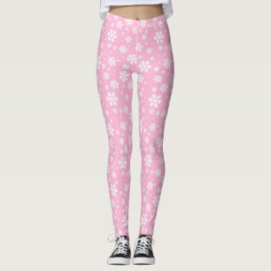 White Snowflakes on Light Pink Winter Pattern Leggings
