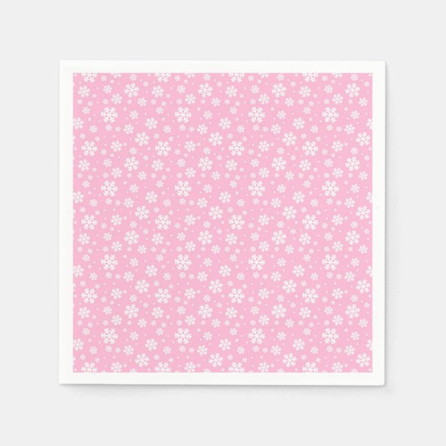 White Snowflakes on Light Pink Winter Pattern Napkins (Front)