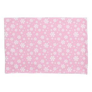 White Snowflakes on Light Pink Winter Pattern Pillow Case