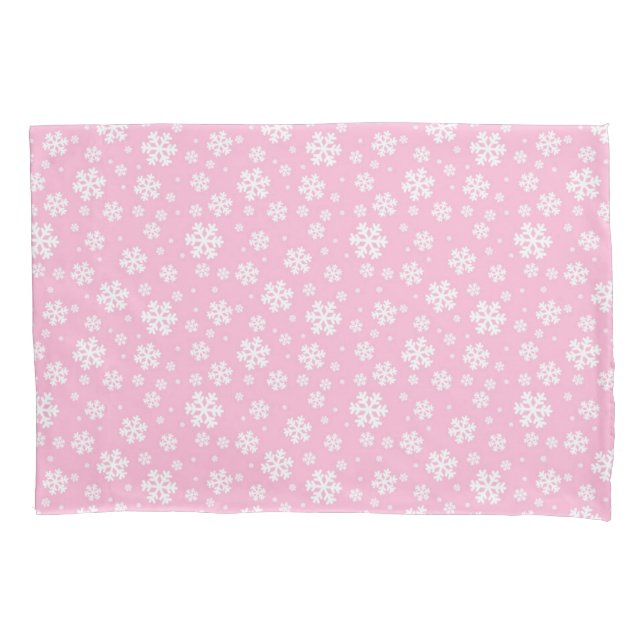 White Snowflakes on Light Pink Winter Pattern Pillow Case (Front)