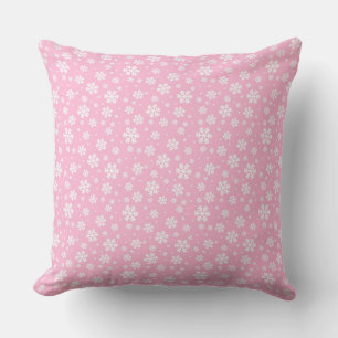 White Snowflakes on Light Pink Winter Pattern Throw Pillow
