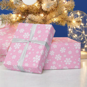 White Snowflakes on Light Pink Winter Pattern Wrapping Paper