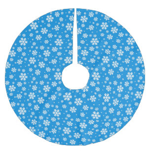 White Snowflakes on Mid Blue Winter Pattern Brushed Polyester Tree Skirt