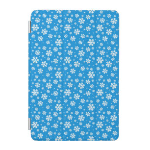 White Snowflakes on Mid Blue Winter Pattern iPad Mini Cover