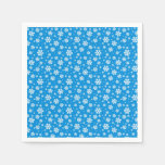 White Snowflakes on Mid Blue Winter Pattern Napkins