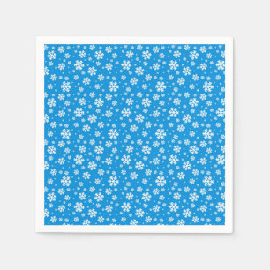 White Snowflakes on Mid Blue Winter Pattern Napkins