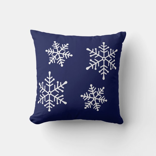 White Snowflakes on Navy Blue Throw Pillow (Front)