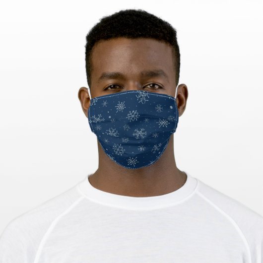 White Snowflakes on Navy Blue | Winter Face Mask (Worn)