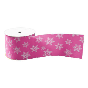 White Snowflakes on Pink Winter Pattern Grosgrain Ribbon