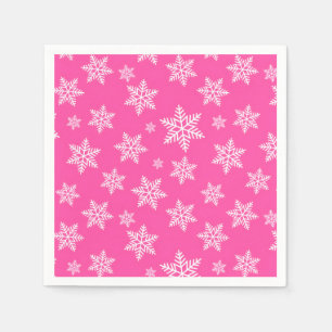 White Snowflakes on Pink Winter Pattern Napkins