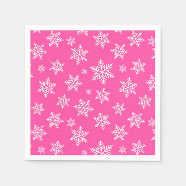 White Snowflakes on Pink Winter Pattern Napkins (Front)