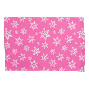 White Snowflakes on Pink Winter Pattern Pillow Case