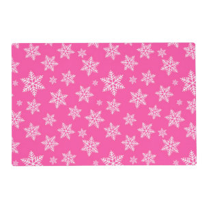 White Snowflakes on Pink Winter Pattern Placemat