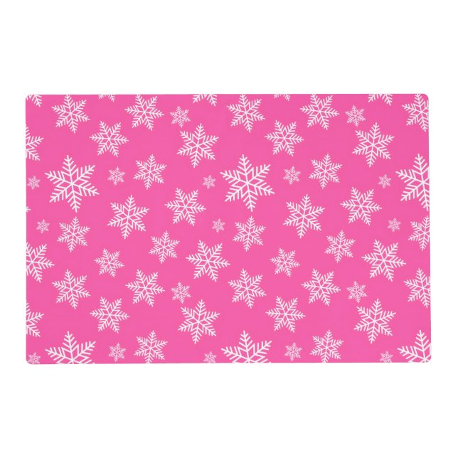 White Snowflakes on Pink Winter Pattern Placemat (Front)