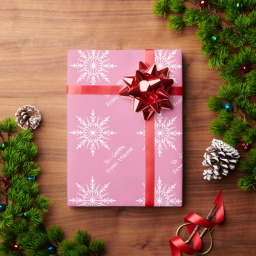 White Snowflakes on Pink Wrapping Paper