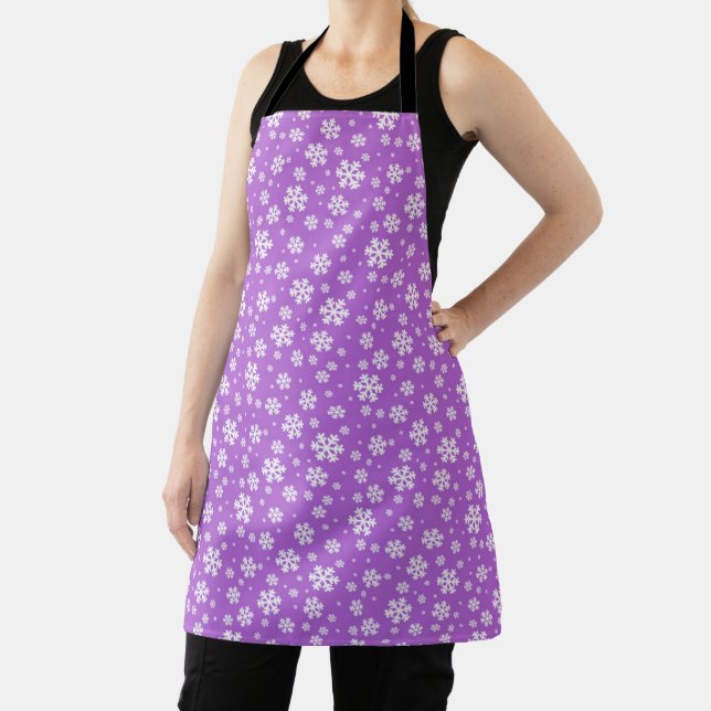 White Snowflakes on Purple Winter Pattern Apron (Insitu)