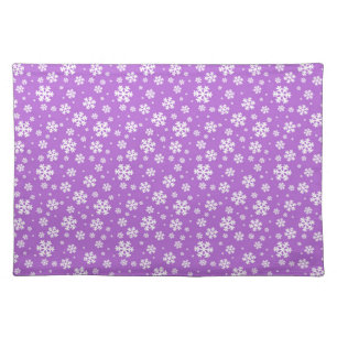 White Snowflakes on Purple Winter Pattern Cloth Placemat