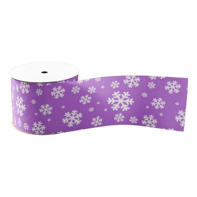 White Snowflakes on Purple Winter Pattern Grosgrain Ribbon (Spool)