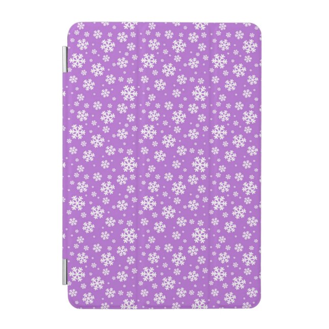 White Snowflakes on Purple Winter Pattern iPad Mini Cover (Front)