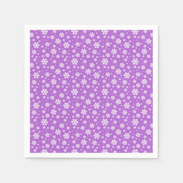 White Snowflakes on Purple Winter Pattern Napkins (Front)