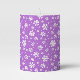 White Snowflakes on Purple Winter Pattern Pillar Candle