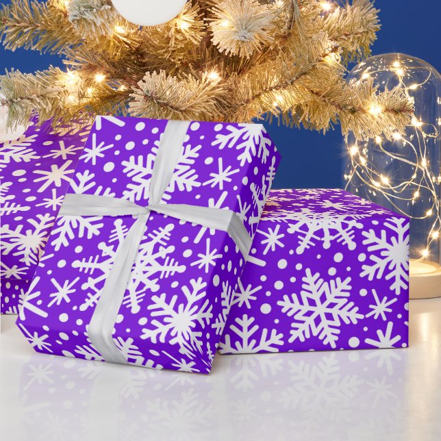 White Snowflakes on Purple Wrapping Paper (Holidays)