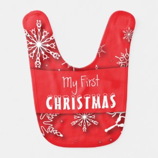 White Snowflakes On Red Baby's First Christmas  Baby Bib