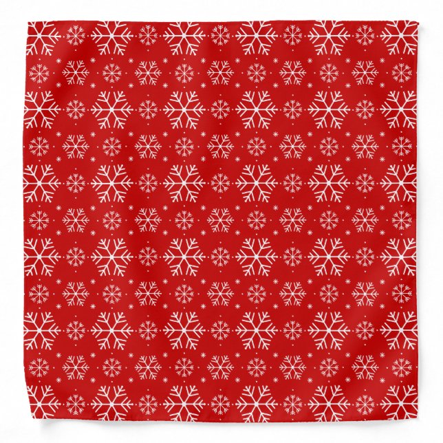 White Snowflakes on Red Background Christmas Bandana (Front)