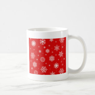 White snowflakes on red background coffee mug