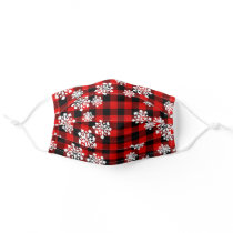 White Snowflakes On Red Black Buffalo Lumberjack Adult Cloth Face Mask