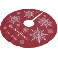 White Snowflakes on Red Brushed Polyester Tree Skirt