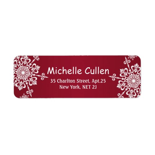 White snowflakes on red Christmas Address Labels