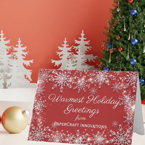 White Snowflakes on Red Christmas Corporate Card
