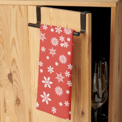 White Snowflakes on Red Christmas Kitchen Towel