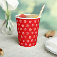 Christmas Paper Cups with White and Red Reindeer and Snowflakes