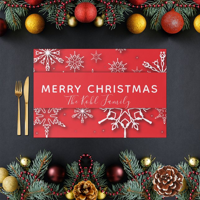 White Snowflakes on Red Christmas Paper Placemat (Creator Uploaded)