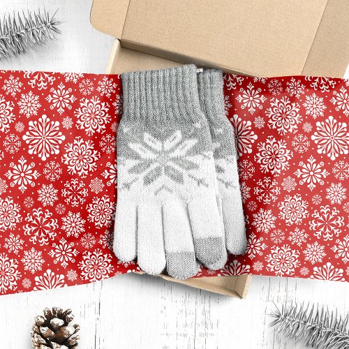 White Snowflakes On Red Christmas Tissue Paper