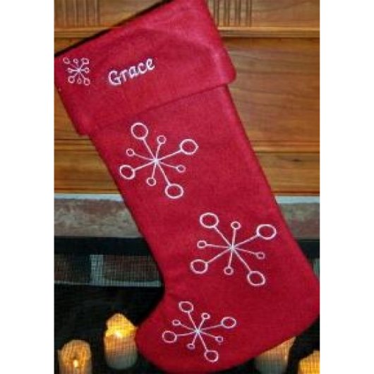 White Snowflakes on Red Felt Christmas Stocking (Front)