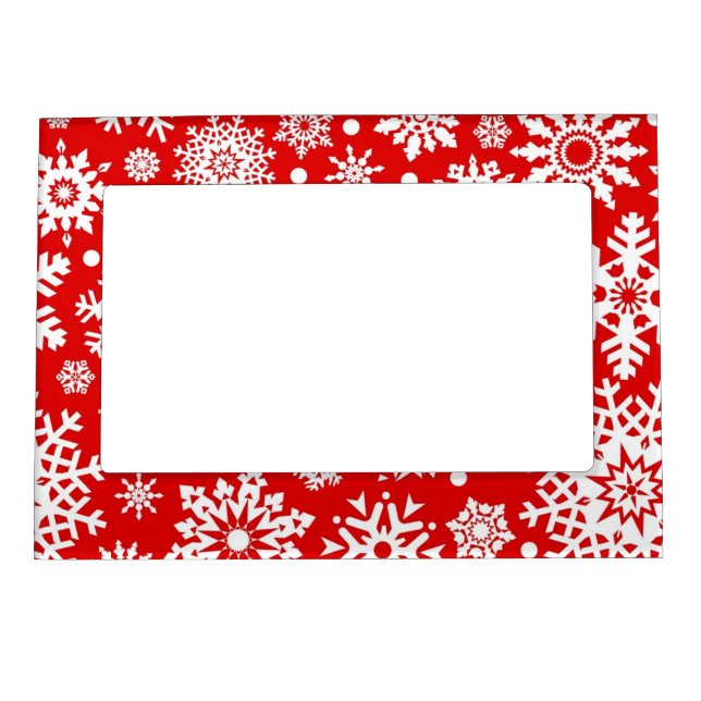 White snowflakes on red magnetic frame (Front)