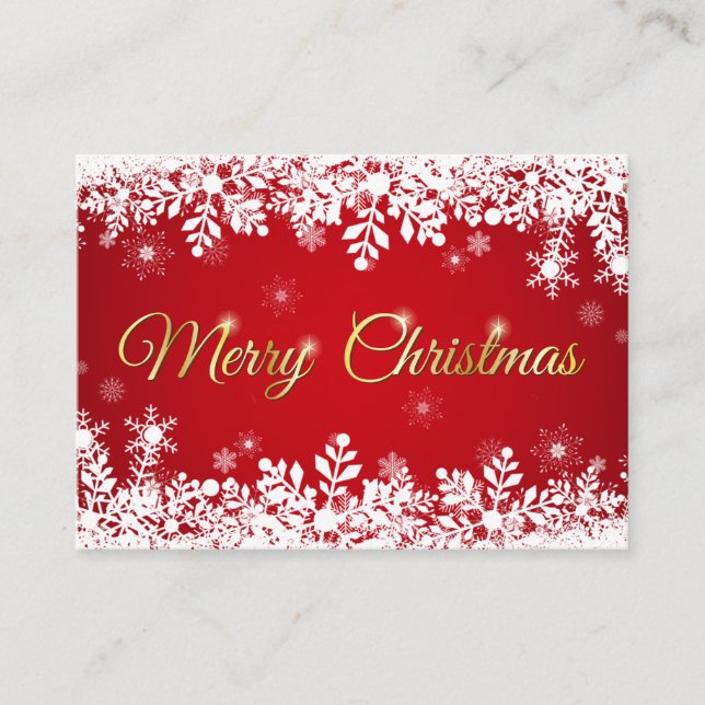 White Snowflakes on Red Merry Christmas Enclosure Card (Front)