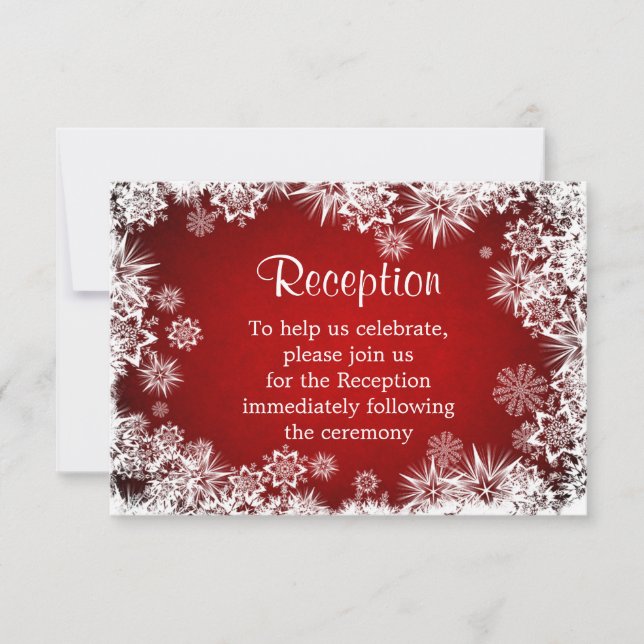 White snowflakes on red Reception Invite (Front)