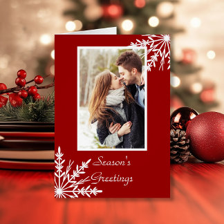 White Snowflakes on Red Season's Greetings Cards