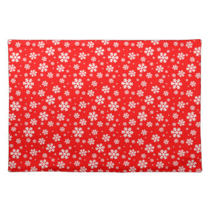 White Snowflakes on Red Winter Pattern Cloth Placemat
